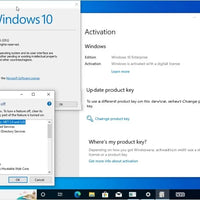 Aktivierungs- und Systemeinstellungsfenster von Windows 10 Enterprise mit Optionen zur Lizenzaktivierung und Verwaltung der Windows-Funktionen