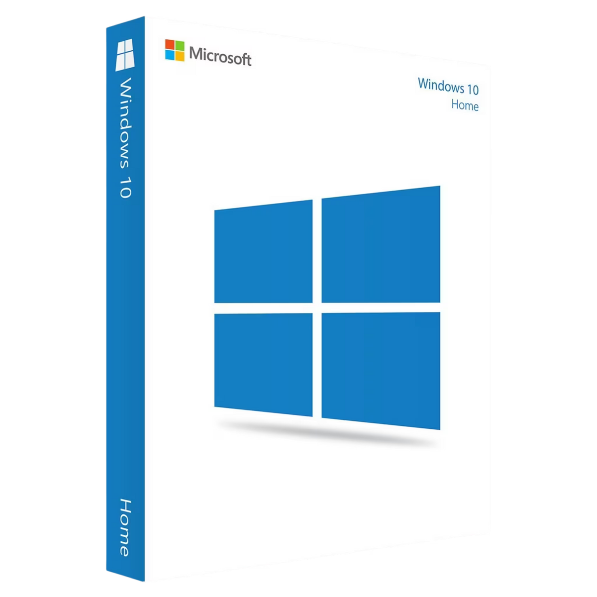 Produktverpackung von Microsoft Windows 10 Home OEM als 32- und 64-Bit Download-Lizenz – offizielles Betriebssystem für PCs mit modernem Windows 10 Desktop