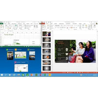 Multitasking-Ansicht unter Windows 10 Home OEM mit geöffneten Microsoft Office Anwendungen wie Excel und PowerPoint auf dem Desktop