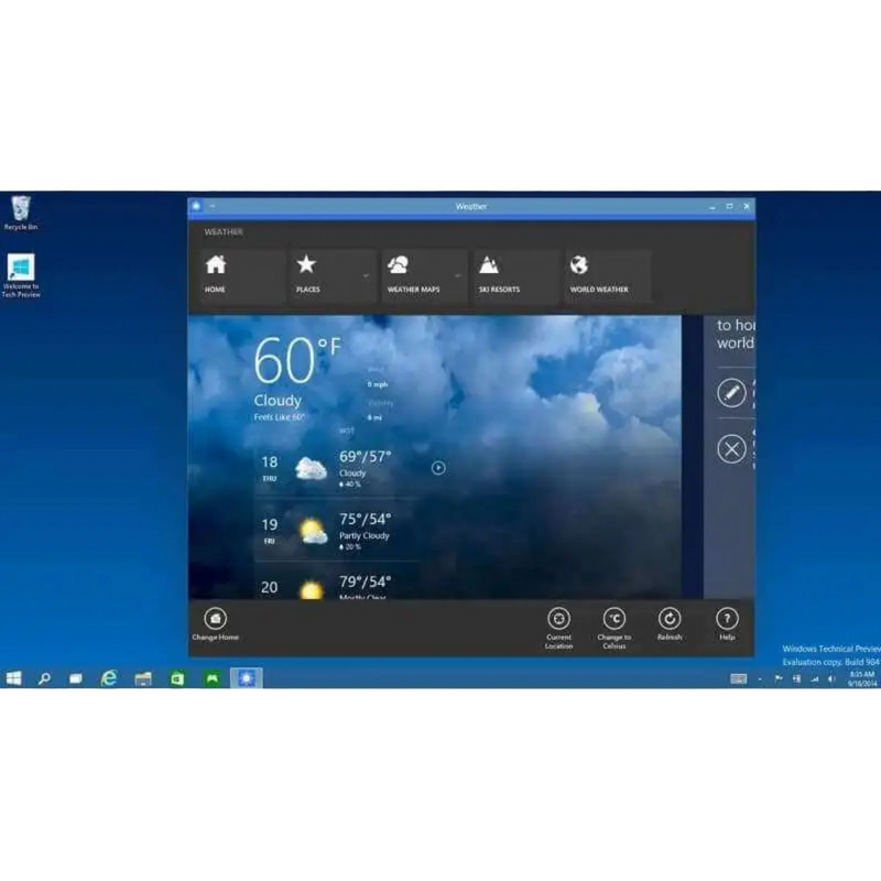 Anzeige der Wetter-App unter Windows 10 Home OEM auf dem Desktop mit detaillierter Wettervorhersage und moderner Benutzeroberfläche