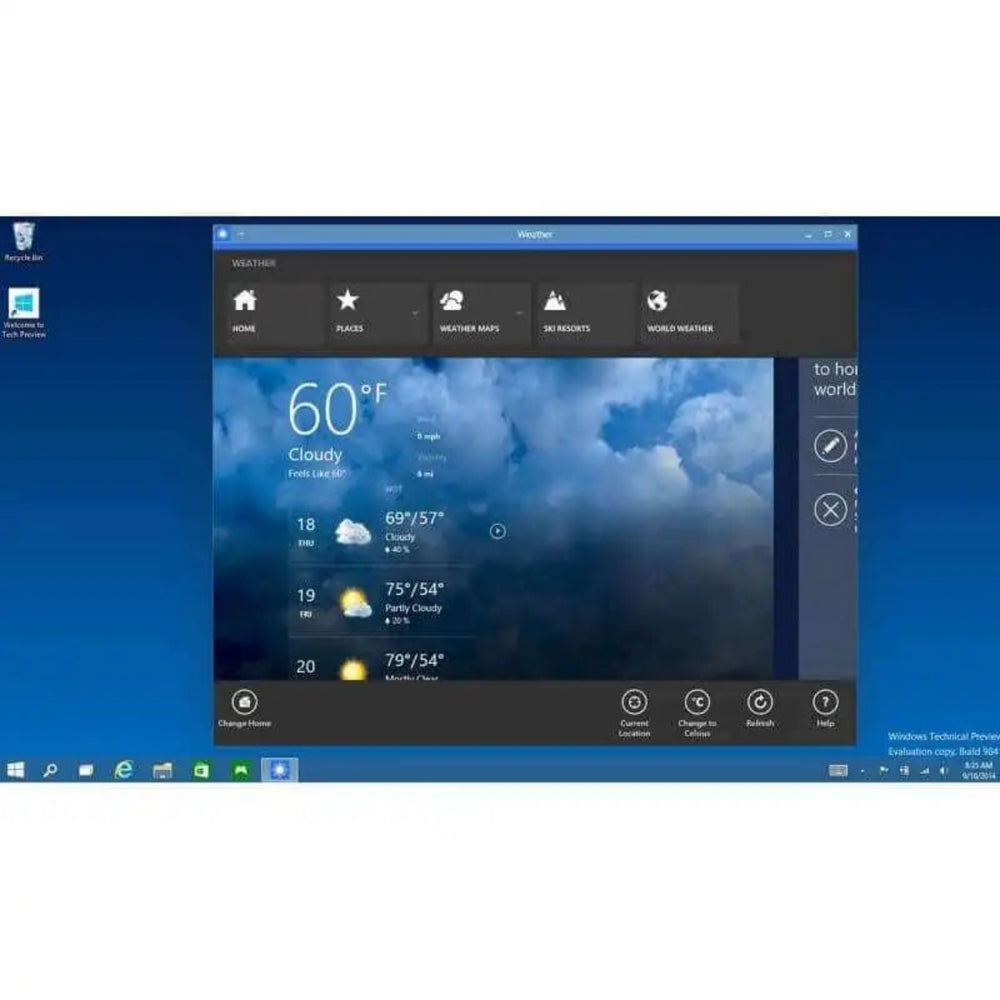 Anzeige der Wetter-App unter Windows 10 Home OEM auf dem Desktop mit detaillierter Wettervorhersage und moderner Benutzeroberfläche