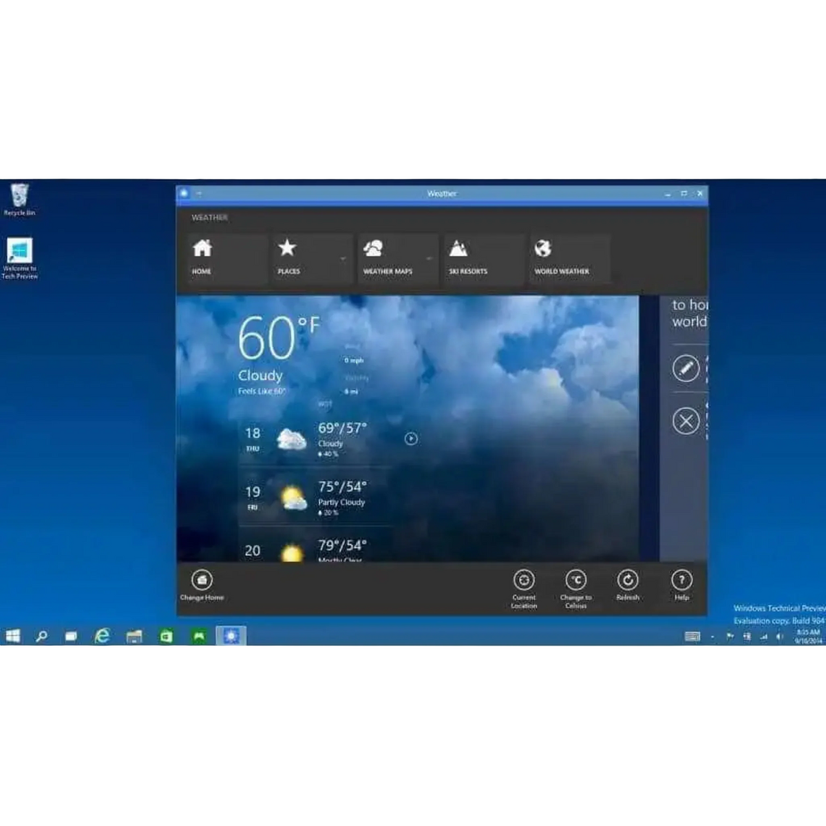 Anzeige der Wetter-App unter Windows 10 Home OEM auf dem Desktop mit detaillierter Wettervorhersage und moderner Benutzeroberfläche