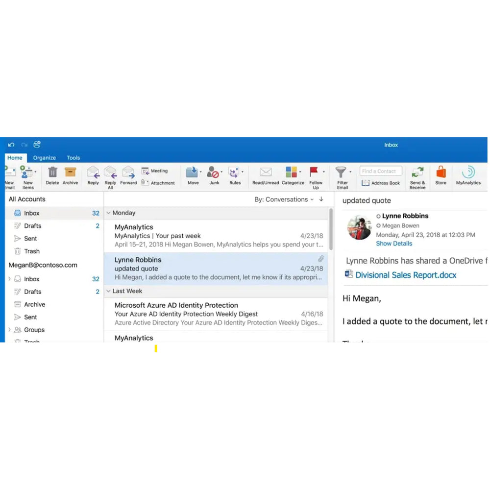 Outlook 2024 für Mac zeigt die E-Mail-Inbox mit Nachrichtenübersicht und Ordnerstruktur