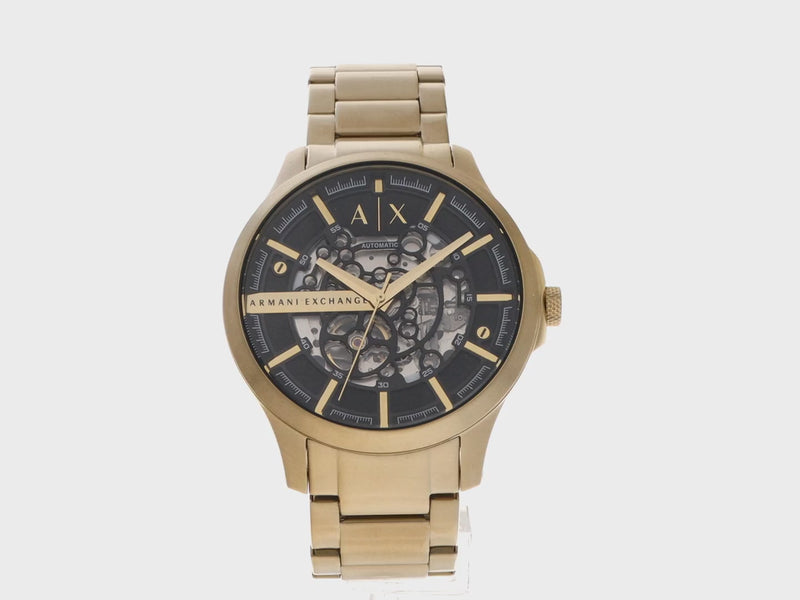 Armani Exchange Herrenuhr AX2419 in Gold mit schwarzem Zifferblatt im Skelett Design und Edelstahlarmband im eleganten modernen Stil