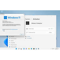 Windows 11 Enterprise zeigt das Aktivierungsmenü und die Systeminformationen mit aktivierter Lizenz.