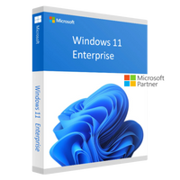 Offizielle Windows 11 Enterprise Verpackungsdarstellung mit blauem Windows-11-Design
